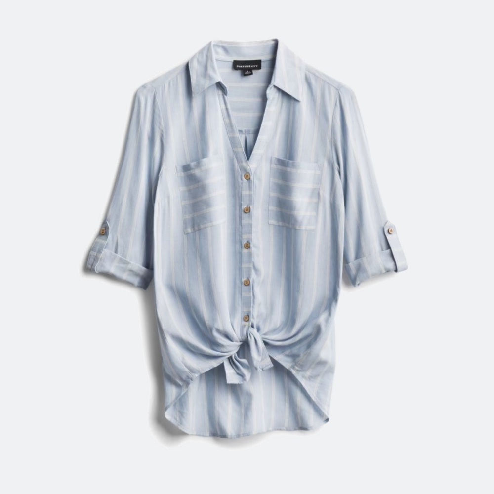 Christelle Tie-Front Top | FORTUNE + IVY | Blue | Size Medium